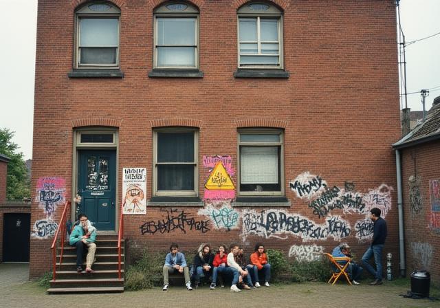 Gedigitaliseerde foto van een Tilburgs kraakpand uit de jaren 80